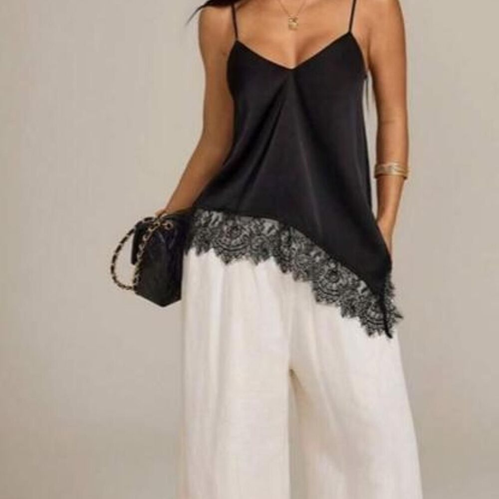 BOUTIQUE Black Satin Lace Cami Top Festival Going Out Y2K Tank Size Large L